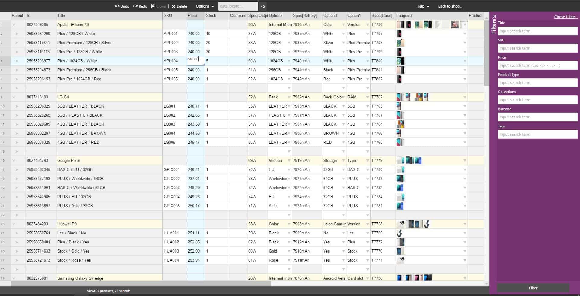 Shopify Excel-like Product Manager